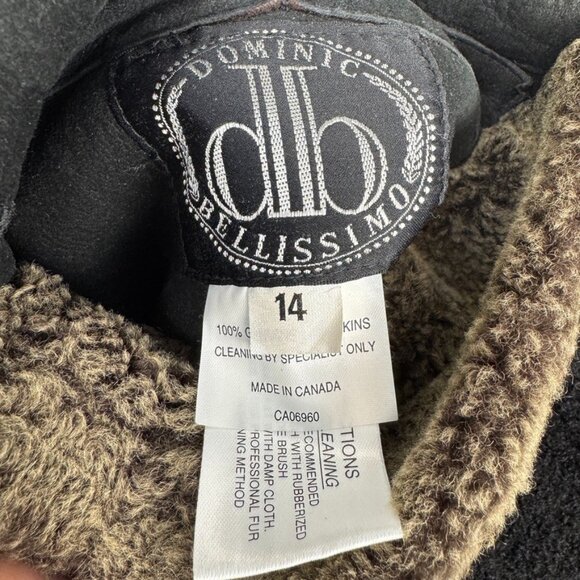 DOMINIC BELLISSIMO Shearling Lambskin Leather Reversible Coat Jacket Sz 14 Black - Picture 11 of 13
